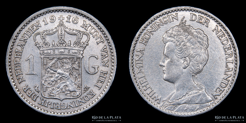 Países Bajos. 1 Gulden 1916. Escasa. AG.945; 28mm; 10g. KM148(XF) Limpiada

Es...