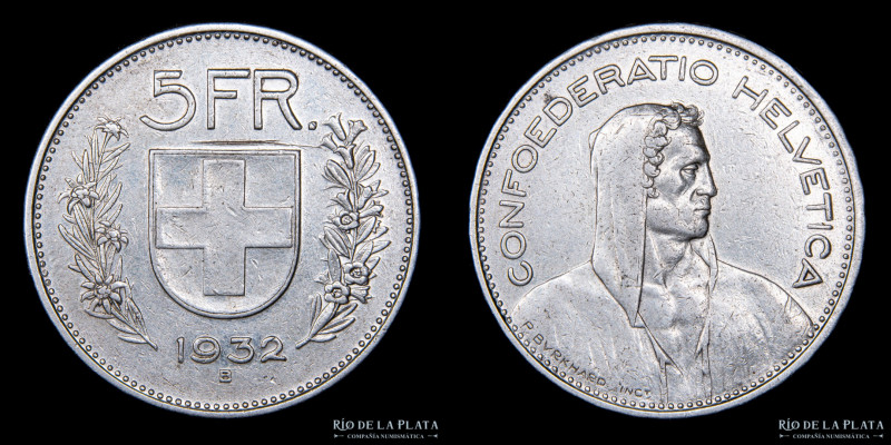 Suiza. 5 Francos 1932B. AG.835; 31.4mm; 14.94g. KM40 (VF+)

Estimate: USD 25 -...