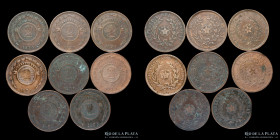 Paraguay. Lote x 8 monedas 2 Centesimos 1870