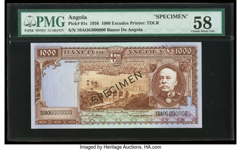 Angola Banco De Angola 1000 Escudos 15.8.1956 Pick 91s Specimen PMG Choice About...