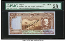 Angola Banco De Angola 1000 Escudos 15.8.1956 Pick 91s Specimen PMG Choice About Unc 58. Black Specimen overprints are present on this example.

HID09...