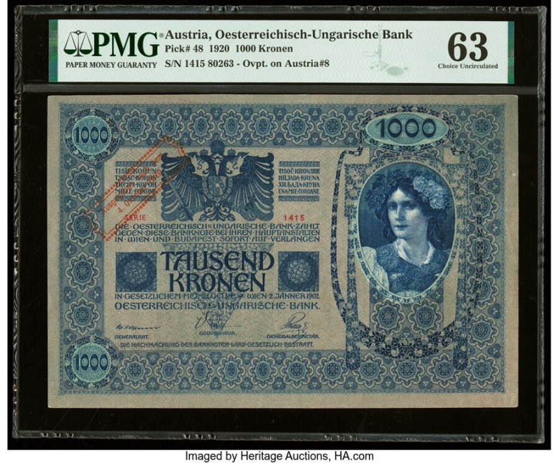 Austria Austrian-Hungarian Bank 1000 Kronen 2.1.1920 Pick 48 PMG Choice Uncircul...