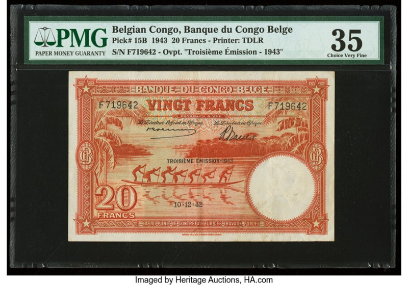 Belgian Congo Banque du Congo Belge 20 Francs 10.12.1943 Pick 15B PMG Choice Ver...