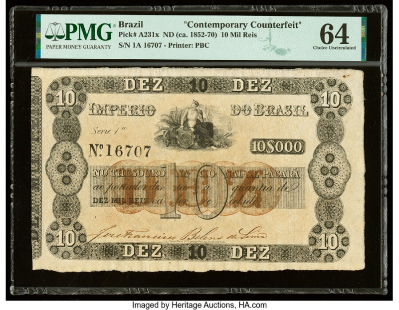 Brazil Thesouro Nacional 10 Mil Reis ND (ca. 1852-70) Pick A231x Contemporary Co...