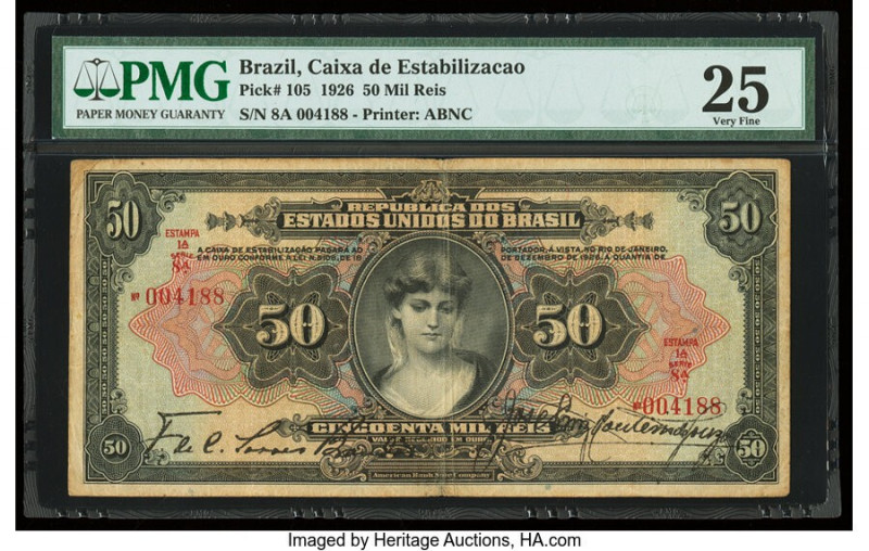 Brazil Caixa de Estabilizacao 50 Mil Reis 18.12.1926 Pick 105 PMG Very Fine 25. ...
