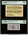 Ceylon Government of Ceylon 5 Rupees; 10 Cents 2.10.1939; 14.7.1942 Pick 23c; 43a Two examples PMG Very Fine 20; Uncirculated 62. Annotation and ink s...