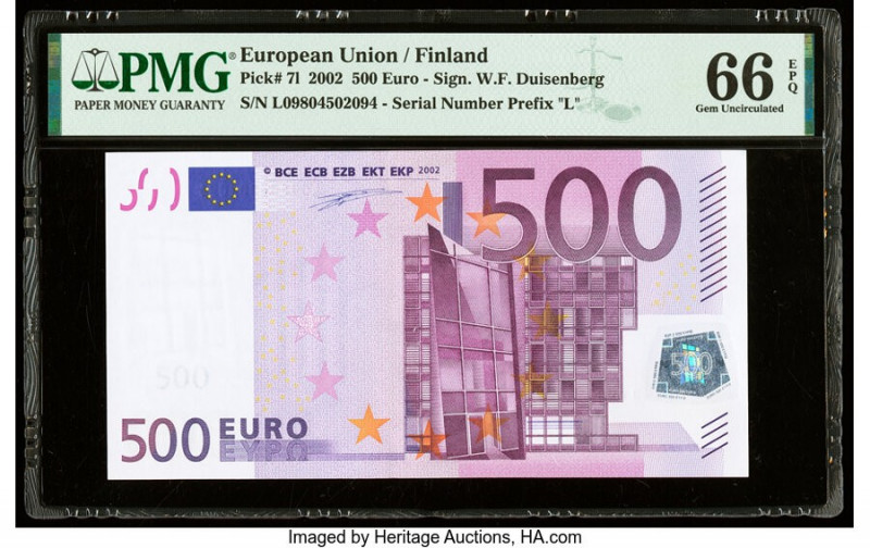 European Union Central Bank, Finland 500 Euro 2002 Pick 7l PMG Gem Uncirculated ...
