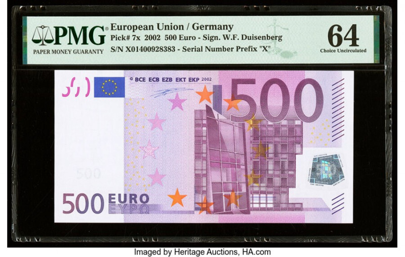 European Union Central Bank, Germany 500 Euro 2002 Pick 7x PMG Choice Uncirculat...
