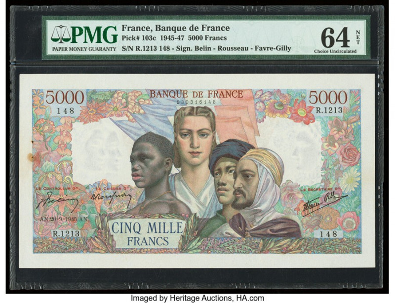 France Banque de France 5000 Francs 20.9.1945 Pick 103c PMG Choice Uncirculated ...