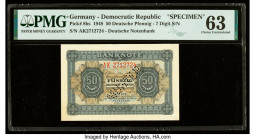 Germany Democratic Republic Deutsche Notenbank 50 Deutsche Pfennig 1948 Pick 8bs Specimen PMG Choice Uncirculated 63. A roulette Muster punch and prev...
