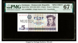 Germany Democratic Republic Staatsbank der DDR 5 Mark 1975 Pick 27bs Specimen PMG Superb Gem Unc 67 EPQ. A roulette Muster punch is present on this ex...