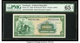 Germany Federal Republic Bank Deutscher Lander 20 Deutsche Mark 22.8.1949 Pick 17a PMG Gem Uncirculated 65 EPQ. 

HID09801242017

© 2022 Heritage Auct...