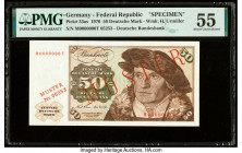 Germany Federal Republic Deutsche Bundesbank 50 Deutsche Mark 2.1.1970 Pick 33as Specimen PMG About Uncirculated 55. Red overprints and stains lighten...