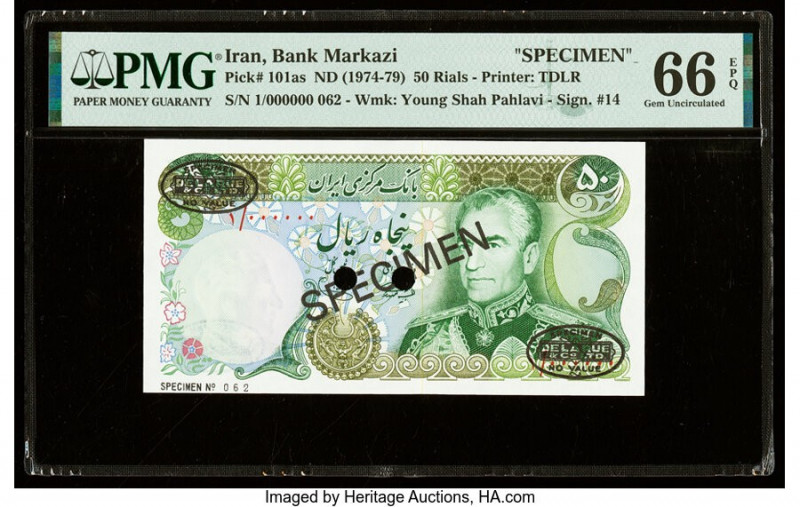 Iran Bank Markazi 50 Rials ND (1974-79) Pick 101as Specimen PMG Gem Uncirculated...