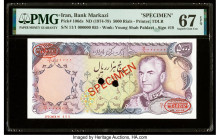 Iran Bank Markazi 5000 Rials ND (1974-79) Pick 106ds Specimen PMG Superb Gem Unc 67 EPQ. Red Specimen & TDLR overprints and two POCs are present on th...