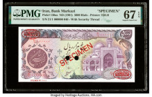 Iran Bank Markazi 5000 Rials ND (1981) Pick 130as Specimen PMG Superb Gem Unc 67 EPQ. Red Specimen & TDLR overprints and two POCs are present on this ...