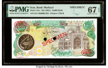Iran Bank Markazi 10,000 Rials ND (1981) Pick 131s Specimen PMG Superb Gem Unc 67 EPQ. Red Specimen & TDLR overprints and two POCs are present on this...