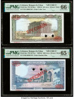 Lebanon Banque du Liban 50; 100 Livres (1983-85) Pick 65cs; 66cs Two Specimen PMG Gem Uncirculated 66 EPQ; Gem Uncirculated 65 EPQ. Red Specimen & TDL...