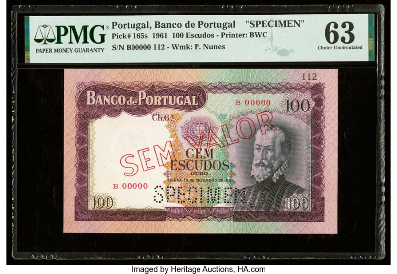 Portugal Banco de Portugal 100 Escudos 19.12.1961 Pick 165s Specimen PMG Choice ...