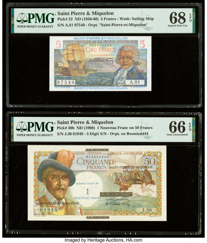 Saint Pierre and Miquelon Caisse Centrale de la France d'Outre-Mer 5 Francs; 1 N...