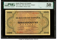 Spain Banco de Espana 500 Pesetas 20.5.1938 Pick 114a PMG About Uncirculated 50. Perforation cancelled, previously mounted and possibly an Archival Sp...