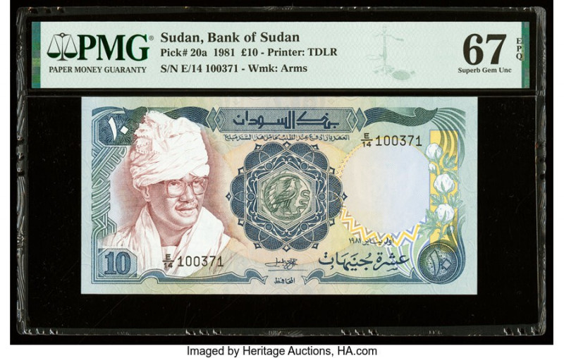 Sudan Bank of Sudan 10 Pounds 1981 Pick 20a PMG Superb Gem Unc 67 EPQ. 

HID0980...