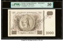 Sweden Sveriges Riksbank 1000 Kronor 1952 Pick 46as Specimen PMG About Uncirculated 50. Previous mounting and a roulette punch present on this example...