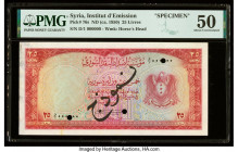 Syria Institut d'Emission de Syrie 25 Livres ND (ca. 1950) Pick 76s Specimen PMG About Uncirculated 50. Previous mounting, black overprints and three ...