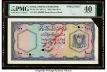Syria Institut d'Emission de Syrie 100 Livres ND (ca. 1950) Pick 78s Specimen PMG Extremely Fine 40. Red Specimen overprints, three POCs, corner missi...