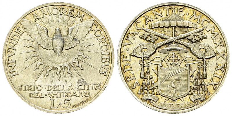 Sede vacante, AR 5 Lire 1939 

 Città del Vaticano. AR 5 Lire 1939 (5.01 g), S...