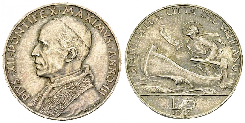 Pius XII, AR 5 Lire 1941 R, Roma 

Vatican. Pius XII. AR 5 Lire 1941 R (5.01 g...