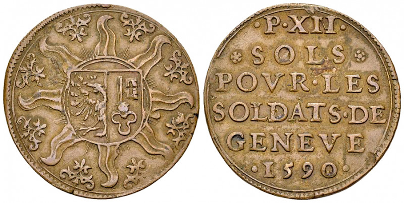 Genf, CU 12 Sols 1590, Pour les soldats 

Schweiz, Genf /Genève. CU 12 Sols 15...