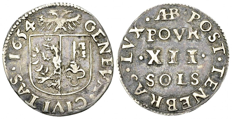 Genf, AR 12 Sols 1654 

Schweiz, Genf/Genève. AR 12 Sols 1654 (23 mm, 2.33 g)....