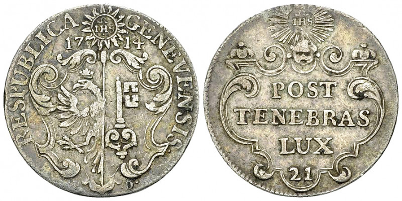 Genf, AR 21 Sols 1714 

Schweiz, Genf/Genève. AR 21 Sols 1714 (26 mm, 4.44 g)....