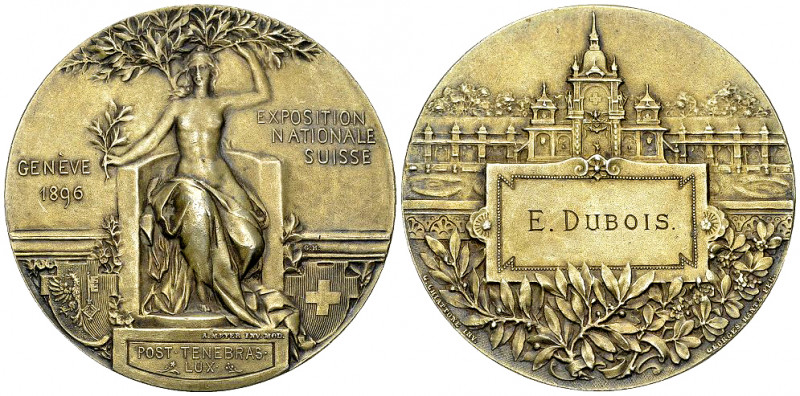 Genf, Vergoldete AR Medaille 1896, Exposition nationale 

Schweiz. Genf /Genèv...