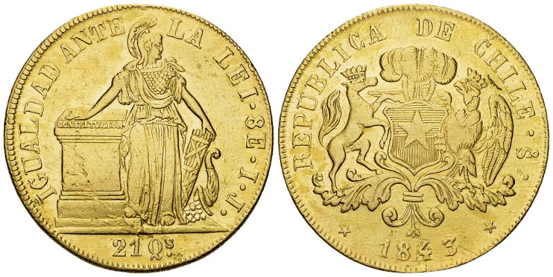 Chile AV 8 Escudos 1843 

Chile, Republic. AV 8 Escudos 1843 (26.71 g).
KM 10...