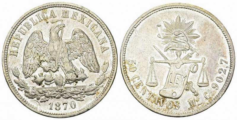 Mexico AR 50 Centavos 1870, Mexico City 

Mexico, Republic. AR 50 Centavos 187...