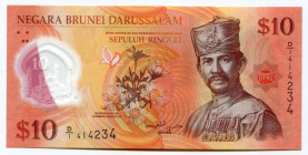 Brunei 10 Dollars 2011
P# 37; Polymer plastic; UNC