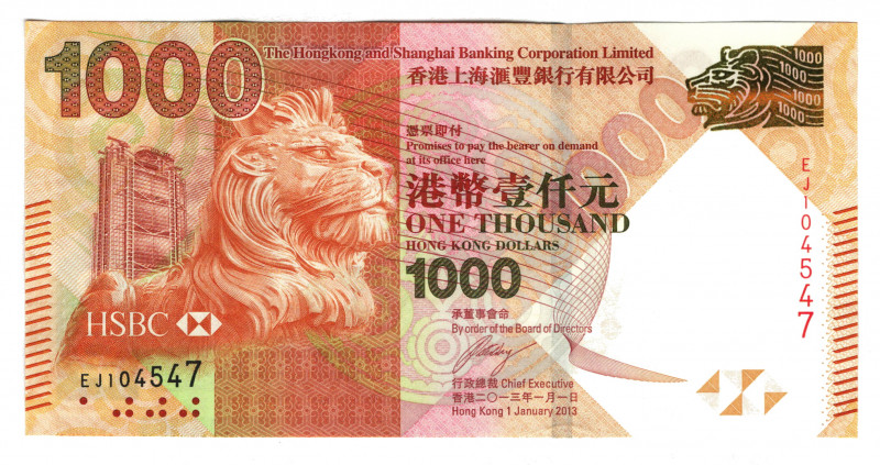 Hong Kong 1000 Dollars 2013
P# 216c; UNC