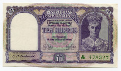 India 10 Rupees 1943 (ND)
P# 24; 2 pinholes; XF+/AUNC-, Crispy