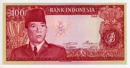 Indonesia 100 Rupiah 1960 (ND 1964)
P# 86a; #TAE080675; WMK: Sukarno; UNC