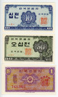 South Korea 10 & 50 Jeon & 1 Won 1962 (ND)
P# 28-29-30; UNC