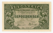 Netherlands East Indies 10 Sen 1947
P# 31; # A/2 571935; Wilhelmina; AUNC