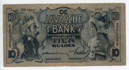 Netherlands East Indies 10 Gulden 1933
P# 79a; #ZK09941; Javanese dancers at left and right; Signature 24; F