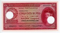 Portuguese India 50 Rupias 1945 Cancelled Note
P# 38; #094919; UNC