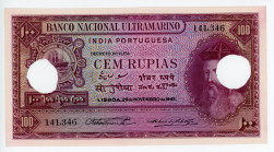 Portuguese India 100 Rupias 1945 Cancelled Note
P# 39; #141346; UNC