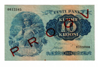Estonia 10 Krooni 1928 Specimen
P# 63s; UNC-