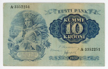 Estonia 10 Krooni 1937 
P# 67a; N# 208745; # A-3352251; VF+