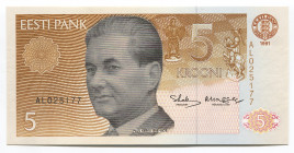 Estonia 5 Krooni 1991 
P# 71a; # AL 025177; UNC