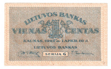 Lithuania 1 Centas 1922 
P# 7; XF